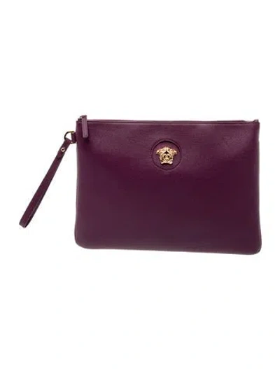 Pre-owned Versace Medusa Insignia Leather Wallet W/ Tags In Purple