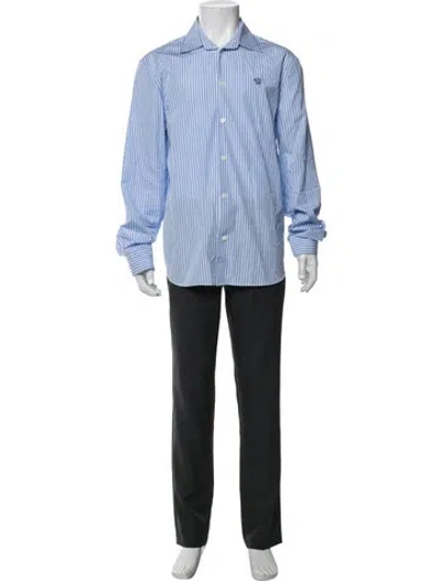 Pre-owned Versace Medusa Insignia Long Sleeve Dress Shirt In Blue
