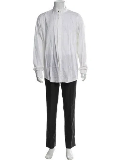 Pre-owned Versace Medusa Insignia Long Sleeve Tuxedo Shirt In White