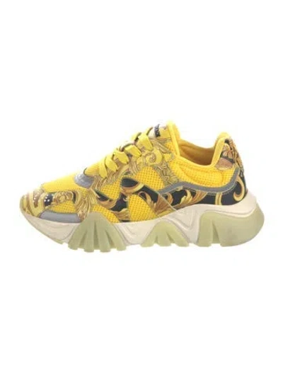 Pre-owned Versace Medusa Insignia Mesh Chunky Sneakers In Yellow