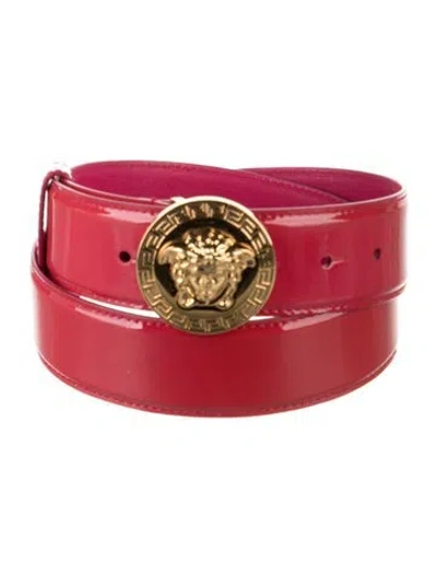 Pre-owned Versace Medusa Insignia Patent Leather Belt In Pink