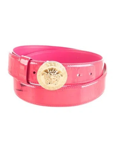 Pre-owned Versace Medusa Insignia Patent Leather Belt In Pink