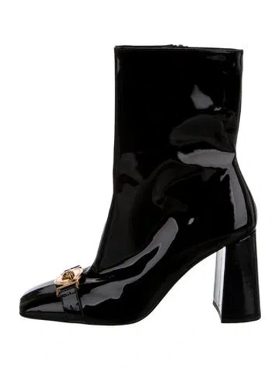 Pre-owned Versace Medusa Insignia Patent Leather Boots In Black