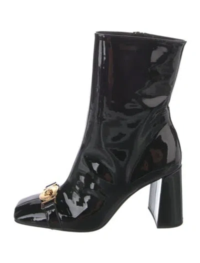 Pre-owned Versace Medusa Insignia Patent Leather Boots In Black