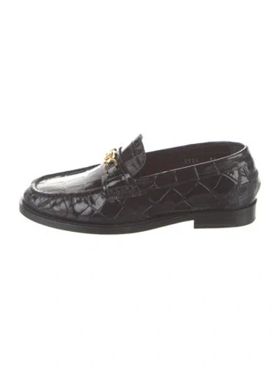 Pre-owned Versace Medusa Insignia Patent Leather Loafers In Brown