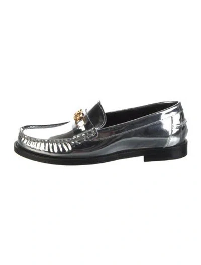 Pre-owned Versace Medusa Insignia Patent Leather Loafers In Silver