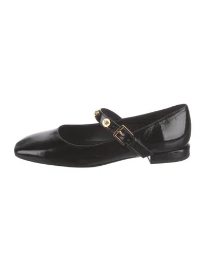 Pre-owned Versace Medusa Insignia Patent Leather Mary Jane Flats In Black