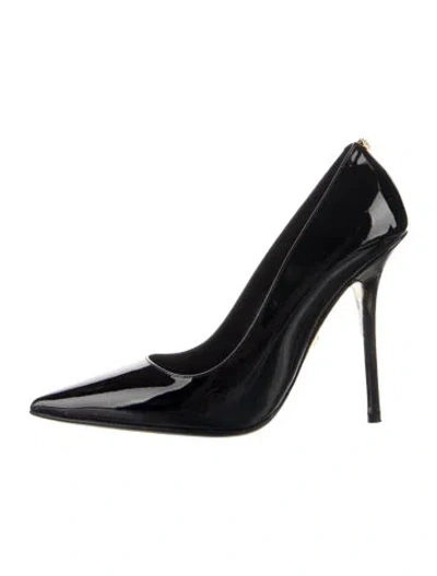 Pre-owned Versace Medusa Insignia Patent Leather Pumps In Black