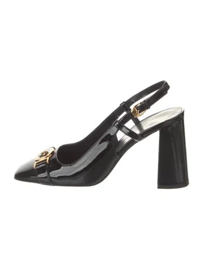 Pre-owned Versace Medusa Insignia Patent Leather Slingback Pumps In Black