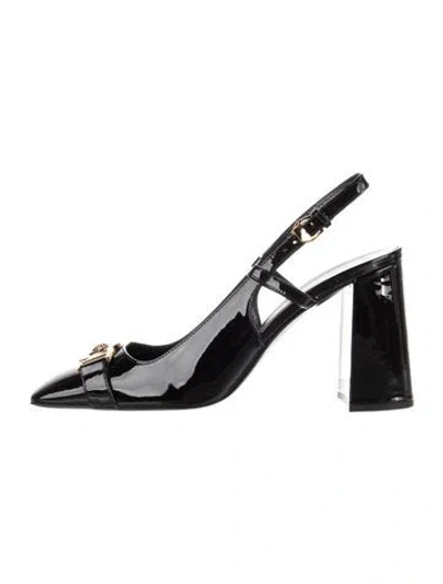 Pre-owned Versace Medusa Insignia Patent Leather Slingback Pumps In Black