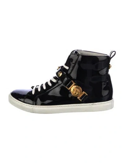 Pre-owned Versace Medusa Insignia Patent Leather Sneakers In Multi