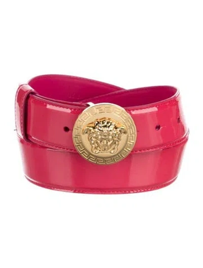 Pre-owned Versace Medusa Insignia Patent Leather Waist Belt In Pink