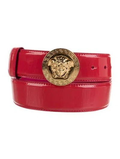 Pre-owned Versace Medusa Insignia Patent Leather Waist Belt In Pink/red
