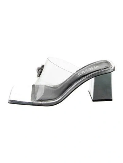 Pre-owned Versace Medusa Insignia Pvc Slides In Silver