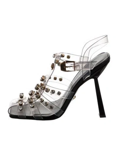 Pre-owned Versace Medusa Insignia Pvc T-strap Sandals In Transparent