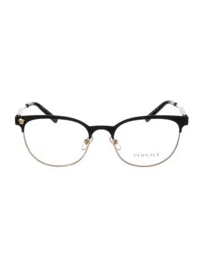 Pre-owned Versace Medusa Insignia Round Eyeglasses In Black
