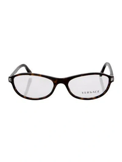 Pre-owned Versace Medusa Insignia Round Eyeglasses In Brown
