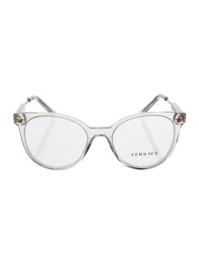 Pre-owned Versace Medusa Insignia Round Eyeglasses In Transparent