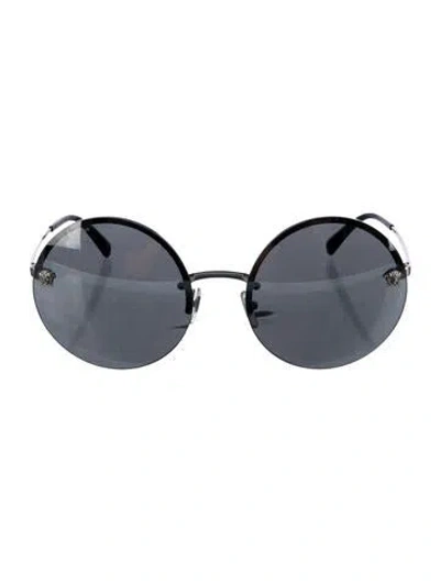 Pre-owned Versace Medusa Insignia Round Sunglasses In Silver