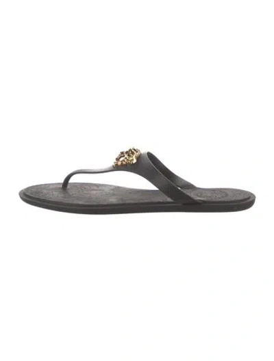 Pre-owned Versace Medusa Insignia Rubber Flip Flops In Black