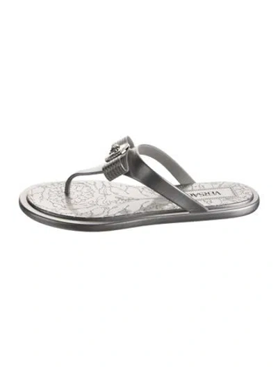 Pre-owned Versace Medusa Insignia Rubber Flip Flops In Silver