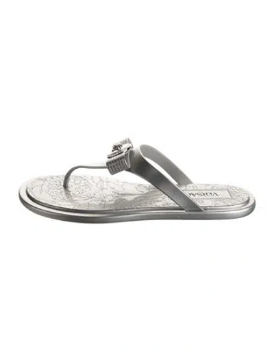 Pre-owned Versace Medusa Insignia Rubber Flip Flops In Silver