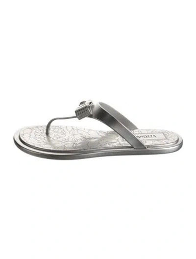Pre-owned Versace Medusa Insignia Rubber Flip Flops In Silver