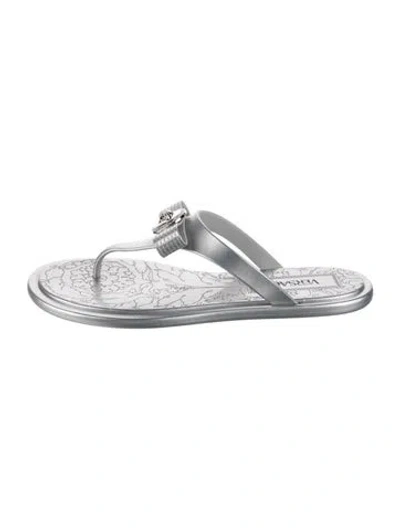 Pre-owned Versace Medusa Insignia Rubber Flip Flops In Silver