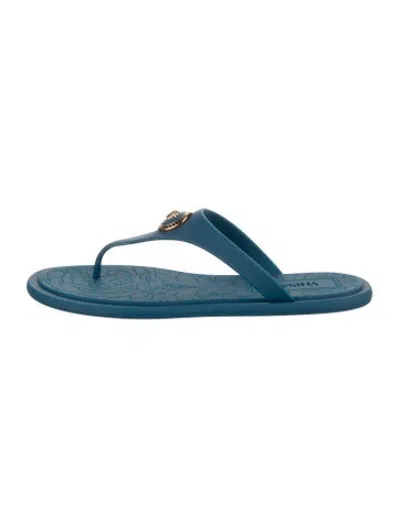 Pre-owned Versace Medusa Insignia Rubber Flip Flops W/ Tags In Blue