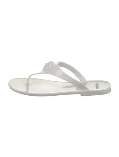 Pre-owned Versace Medusa Insignia Rubber Flip Flops In White