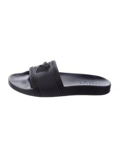 Pre-owned Versace Medusa Insignia Rubber Slides In Black