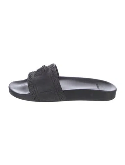 Pre-owned Versace Medusa Insignia Rubber Slides In Black
