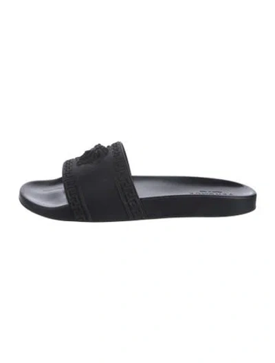 Pre-owned Versace Medusa Insignia Rubber Slides In Black