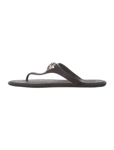 Pre-owned Versace Medusa Insignia Rubber Slides In Black