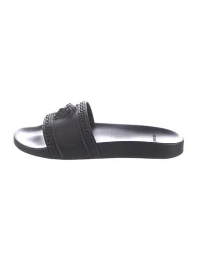 Pre-owned Versace Medusa Insignia Rubber Slides In Black