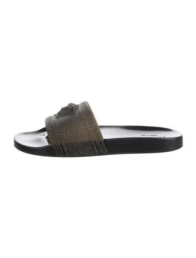 Pre-owned Versace Medusa Insignia Rubber Slides In Black