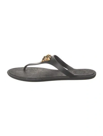Pre-owned Versace Medusa Insignia Rubber Slides In Black