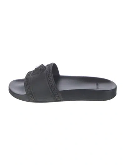 Pre-owned Versace Medusa Insignia Rubber Slides In Black