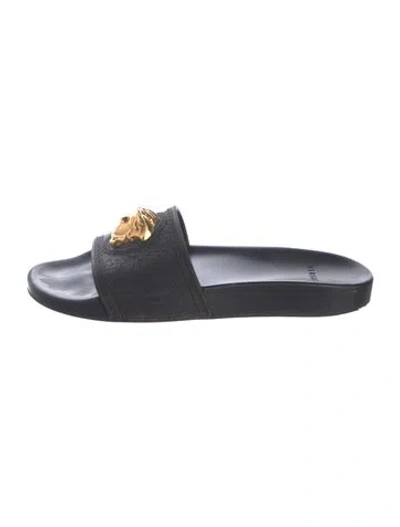 Pre-owned Versace Medusa Insignia Rubber Slides In Black