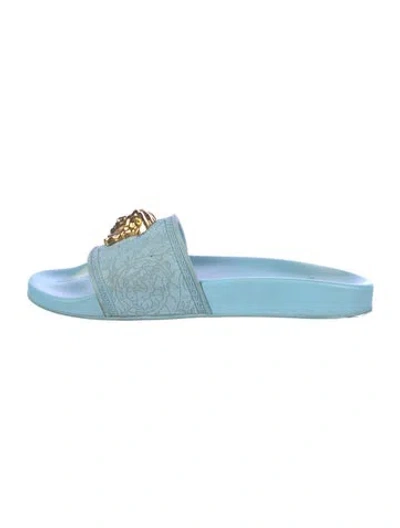 Pre-owned Versace Medusa Insignia Rubber Slides In Blue