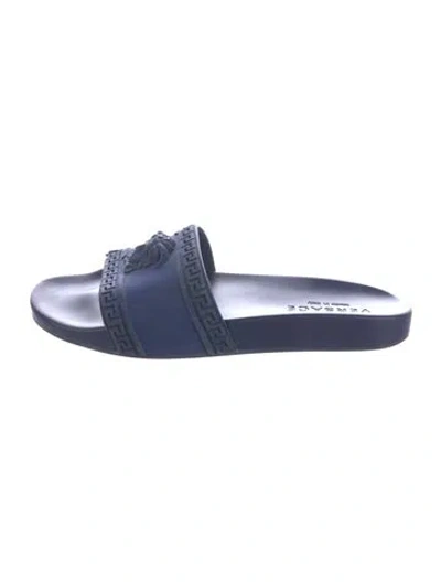 Pre-owned Versace Medusa Insignia Rubber Slides In Blue
