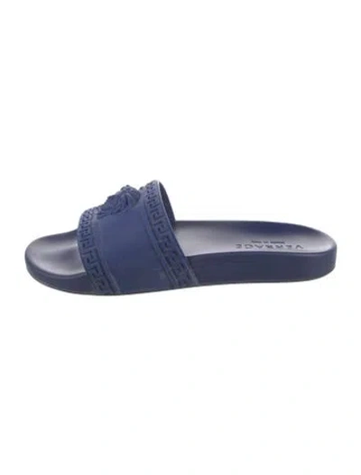 Pre-owned Versace Medusa Insignia Rubber Slides In Blue