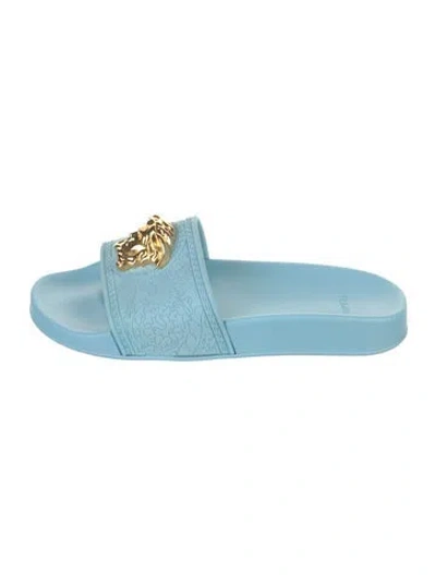 Pre-owned Versace Medusa Insignia Rubber Slides In Blue