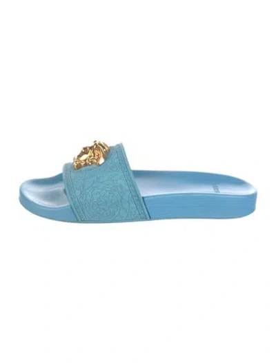 Pre-owned Versace Medusa Insignia Rubber Slides In Blue