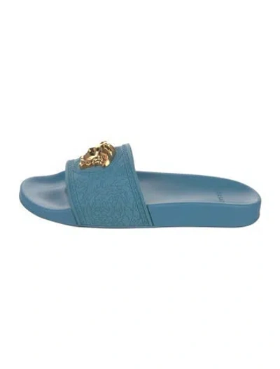 Pre-owned Versace Medusa Insignia Rubber Slides In Blue