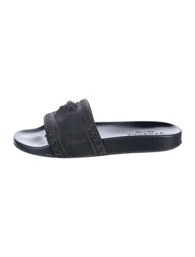Pre-owned Versace Medusa Insignia Rubber Slides In Blue