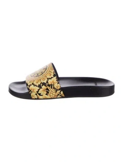 Pre-owned Versace Medusa Insignia Rubber Slides In Gold