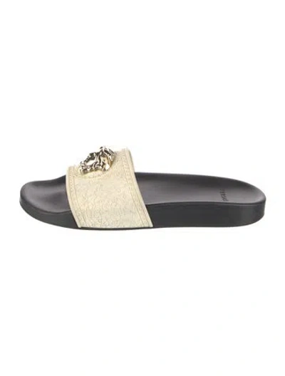 Pre-owned Versace Medusa Insignia Rubber Slides In Neutral