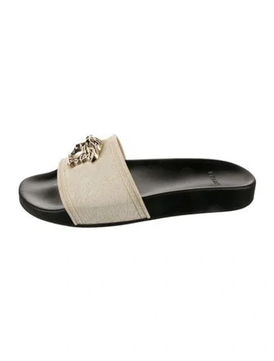 Pre-owned Versace Medusa Insignia Rubber Slides In Neutrals
