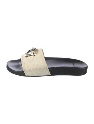 Pre-owned Versace Medusa Insignia Rubber Slides In Neutrals